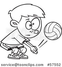 Cartoon Outline of Boy Playing Volleyball by Toonaday
