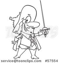 Cartoon Outline of Musketeer Holding a Sword by Toonaday