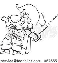 Cartoon Outline of Musketeer Presenting and Holding a Sword by Toonaday