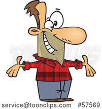 Cartoon White Welcoming Guy Wearing a Plaid Shirt by Toonaday