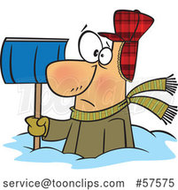 Cartoon White Guy Buried in Snow, Holding a Shovel by Toonaday