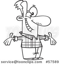 Cartoon Outline of Welcoming Man Wearing a Plaid Shirt by Toonaday