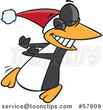 Cartoon of Christmas Penguin Doing Happy Dance by Toonaday
