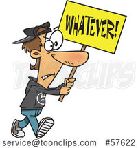 Cartoon White Protester Walking with a Whatever Sign by Toonaday