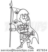 Cartoon Outline of Joan of Arc Standing with a Flag by Toonaday