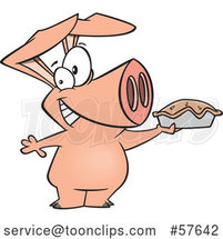 Happy Cartoon Pig Holding up a Pie by Toonaday