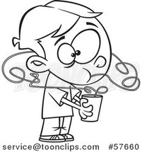 Cartoon Outline of Boy Drinking a Beverage from a Crazy Straw by Toonaday