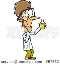 Cartoon White Scientist Lady Holding a Container and Thinking by Toonaday