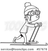 Cartoon Outline of Boy Cross Country Skiing by Toonaday