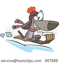 Cartoon Dog Grinning and Catching Air While Sledding by Toonaday