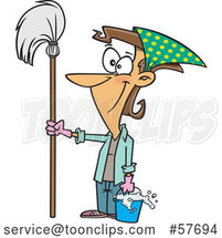 Cartoon Happy White Lady Ready for Spring Cleaning, Holding a Mop and Bucket by Toonaday