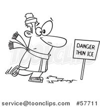 Cartoon Outline of Man Skating on Thin Ice by Toonaday