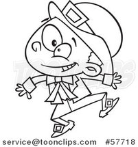 Cartoon Outline of Energetic St Patricks Day Leprechaun Boy Jumping by Toonaday