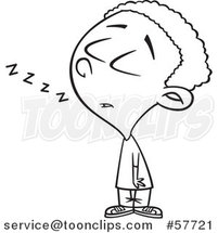 Cartoon Outline of Black Boy Dozing While Standing up by Toonaday