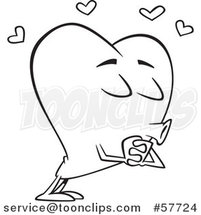 Cartoon Outline of Heart Mascot Character Puckered up for a Kiss by Toonaday