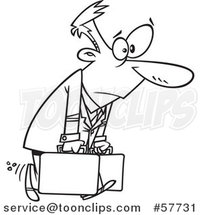 Cartoon Outline of Exhausted Man Carrying Briefcases on a Business Trip by Toonaday