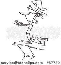 Cartoon Outline of Blindfolded Woman Heading to a Cliffs Edge by Toonaday