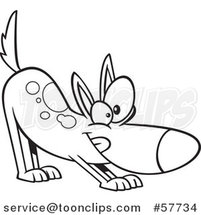 Cartoon Outline of Puppy Stretching in a Downward Dog Yoga Position by Toonaday