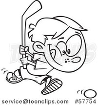 Cartoon Outline of Boy Playing Floor Hockey by Toonaday