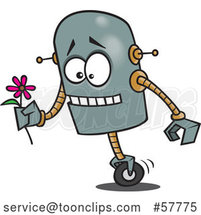 Nervous Cartoon Robot Trying to Deliver a Delicate Flower by Toonaday
