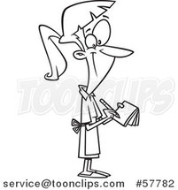 Cartoon Outline of Happy Female Waitress Taking an Order by Toonaday