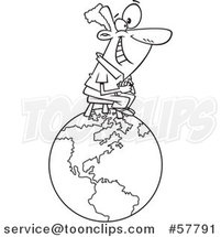 Cartoon Outline of Happy Man Sitting on Top of the World by Toonaday