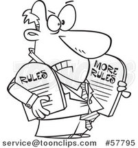 Cartoon Outline of Businessman Carrying More Rules Tablets by Toonaday