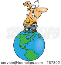 Cartoon Happy White Guy Sitting on Top of the World by Toonaday