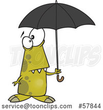 Cartoon Shower Ready Monster Holding an Umbrella by Toonaday