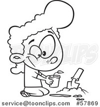 Cartoon Outline of Girl Planting a Seedling by Toonaday
