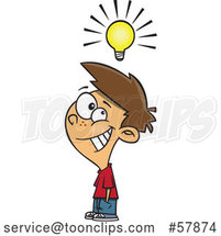 Cartoon Smart White Boy Under a Light Bulb by Toonaday