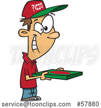 Cartoon Happy White Pizza Delivery Guy Holding a Box by Toonaday