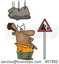 Cartoon Boulder Falling on a Black Guy Staring at a Sign by Toonaday