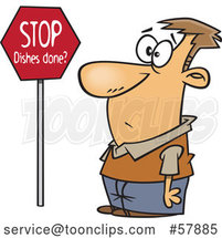 Cartoon Guy Looking at a Stop Dishes Done Sign by Toonaday