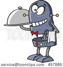 Cartoon Waiter Robot Holding a Cloche Platter by Toonaday