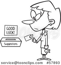 Cartoon Outline of Businesswoman Putting a Note in a Suggestions Box by Toonaday