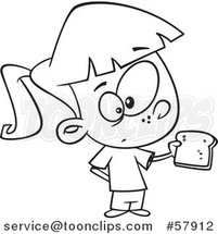 Cartoon Outline of Girl Holding a Slice of Bread by Toonaday