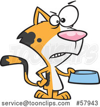 Cartoon Mad Cat Holding a Food Bowl by Toonaday