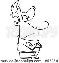 Cartoon Outline of Skeptical Man with Folded Arms by Toonaday