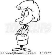 Cartoon Outline of Annoyed, Frustrated or Stubborn Lady with Folded Arms by Toonaday