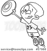 Cartoon Outline of Boy Catching a Frisbee by Toonaday