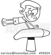 Cartoon Outline of Boy Gymnast on a Vaulting Horse by Toonaday