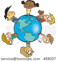 Cartoon Circle of Children on a Small World by Toonaday