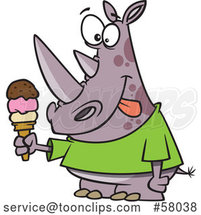Happy Cartoon Rhinoceros with an Ice Cream Cone and Licking His Lips by Toonaday