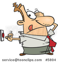 Cartoon Uncertain Business Man Pushing a Button by Toonaday