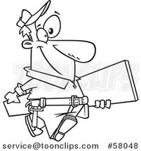 Cartoon Outline of Happy Carpenter Carrying a Board by Toonaday