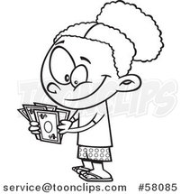 Cartoon Outline of Girl Counting Her Cash Money by Toonaday