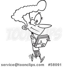 Cartoon Outline of Businesswoman Carrying Books by Toonaday