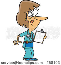 Cartoon Female Nurse Holding a Clipboard and Wearing Waist Apron by Toonaday