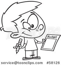 Cartoon Outline of Boy Writing up a Budget by Toonaday